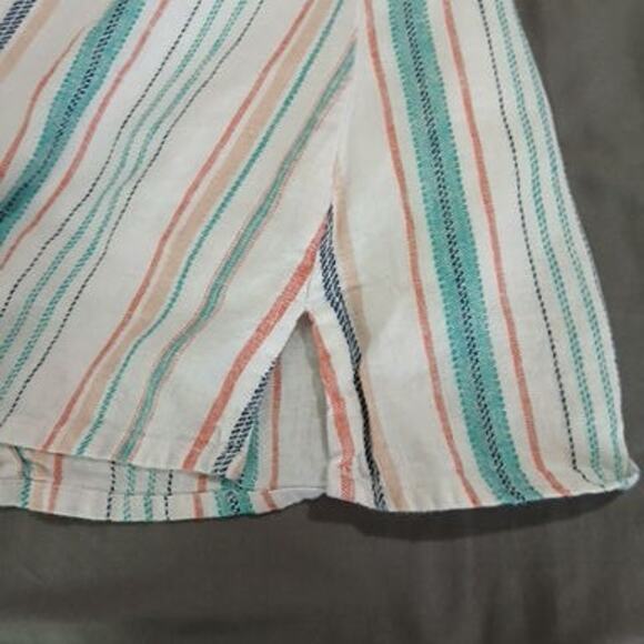 Lane Bryant 18 cap-slv fully-line white/aqua/coral vert-stripes linen blnd top - Picture 4 of 11